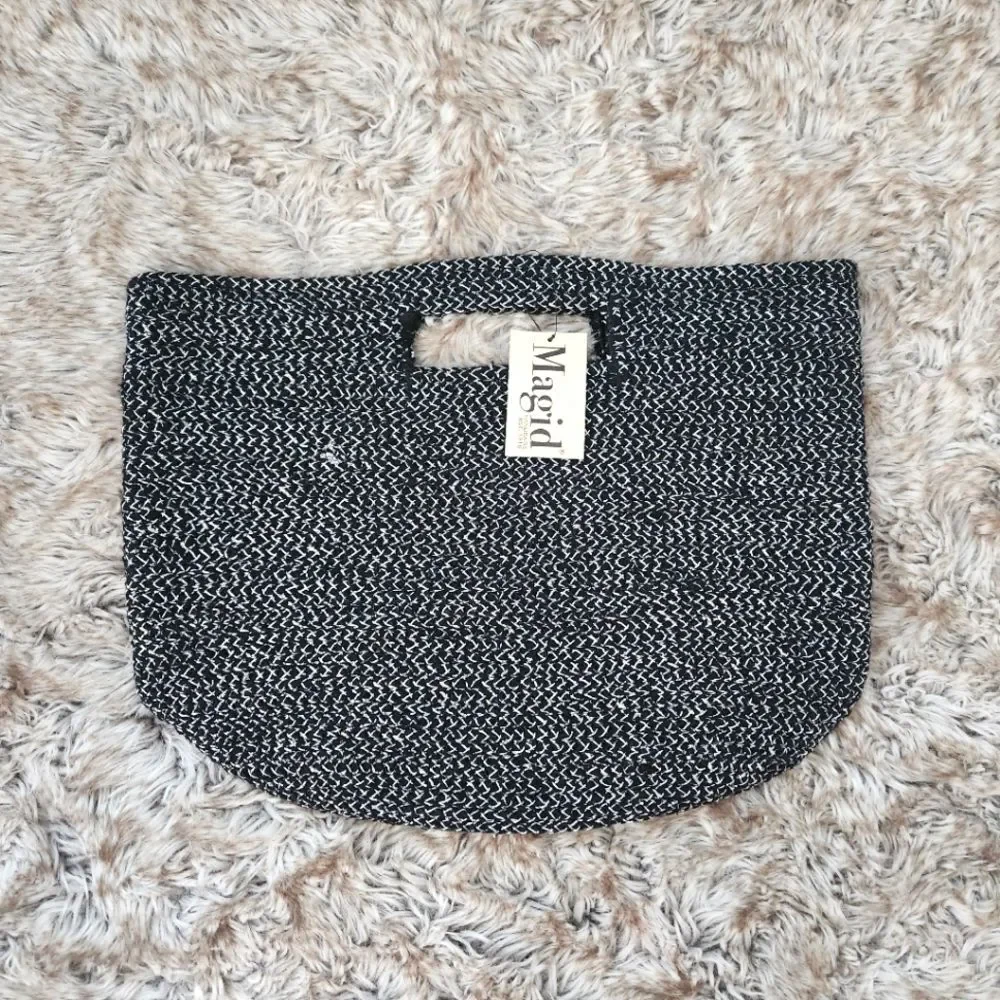 Magid Handbags Weaved Metallic Clutch Handbag Black and Silver - Picture 1 of 10